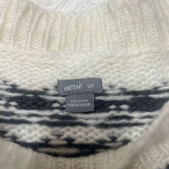Aerie Knit Sweater Size Small Pullover Long Sleeve Wool Blend White Gray - Picture 4 of 10